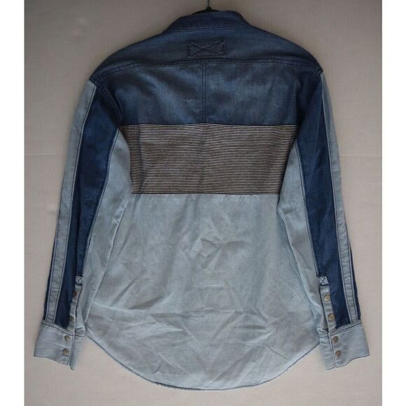 We The Free OB1801414 Women Sz XS Blue Combo Moto Colorblock Denim L/S Shirt - Picture 7 of 10